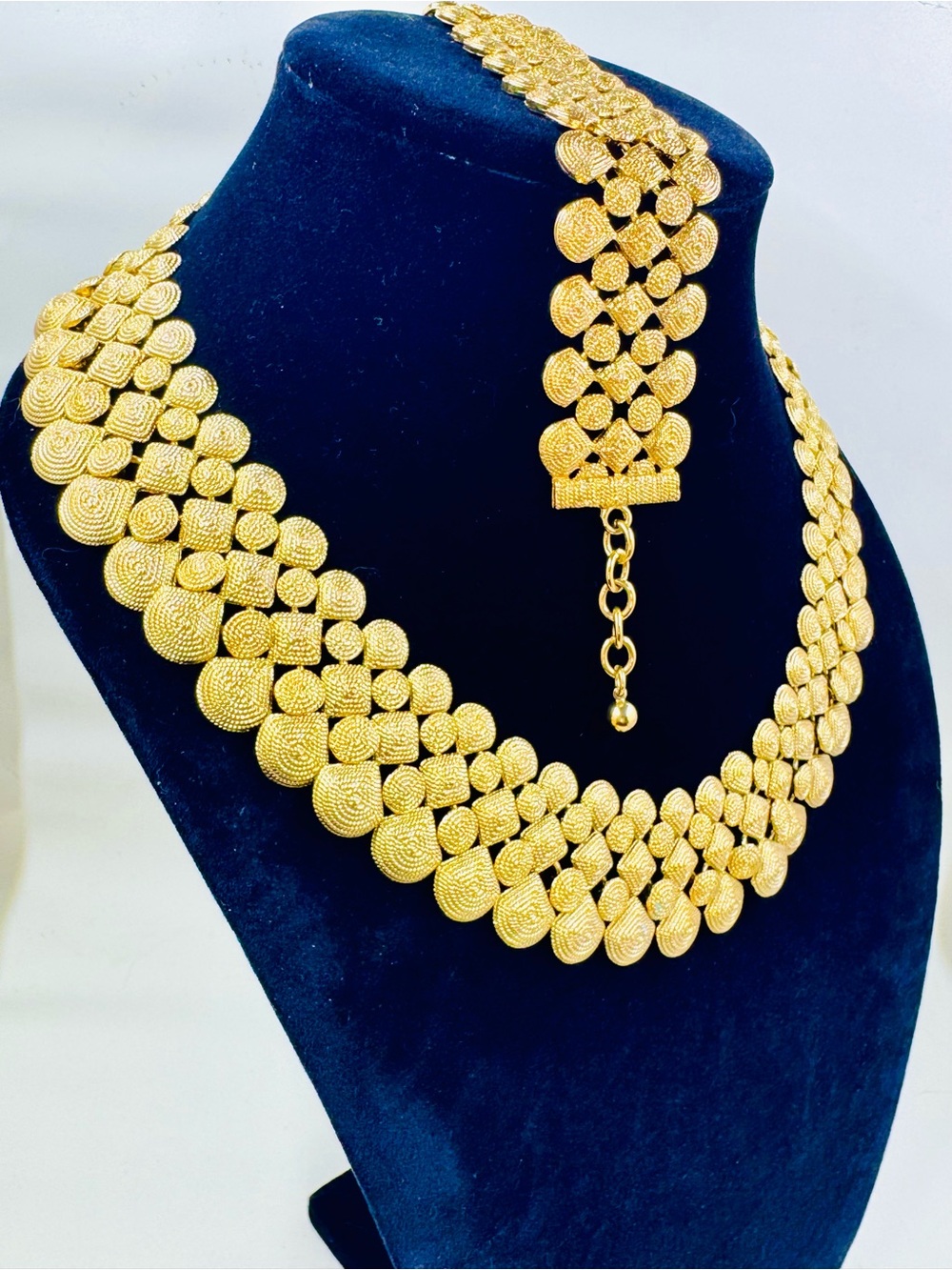 Vintage KOREA Gold Tone Egyptian Revival Style Choker Bib Necklace & Bracelet